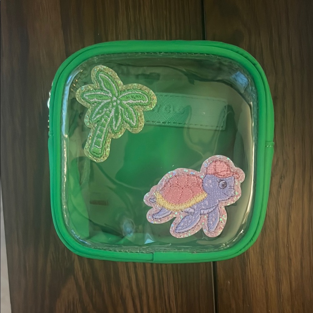 Stoney Clover Lane Green Clear Pouch with Palm and Turtle Patches